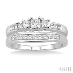 Princess Shape Past Present & Future Diamond Wedding Set