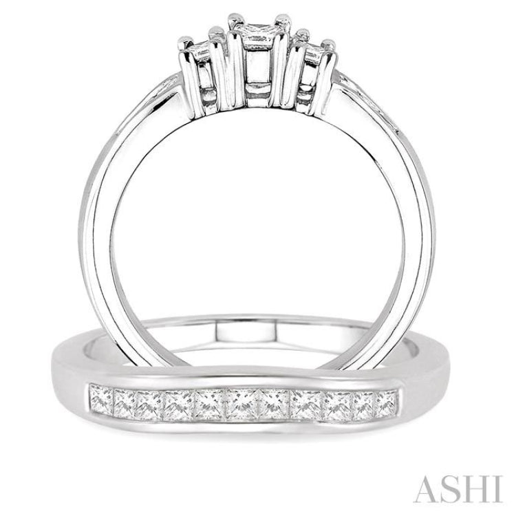 Princess Shape Past Present & Future Diamond Wedding Set