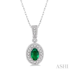 Oval Shape Gemstone & Halo Diamond Pendant