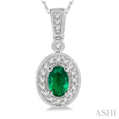 Oval Shape Gemstone & Halo Diamond Pendant