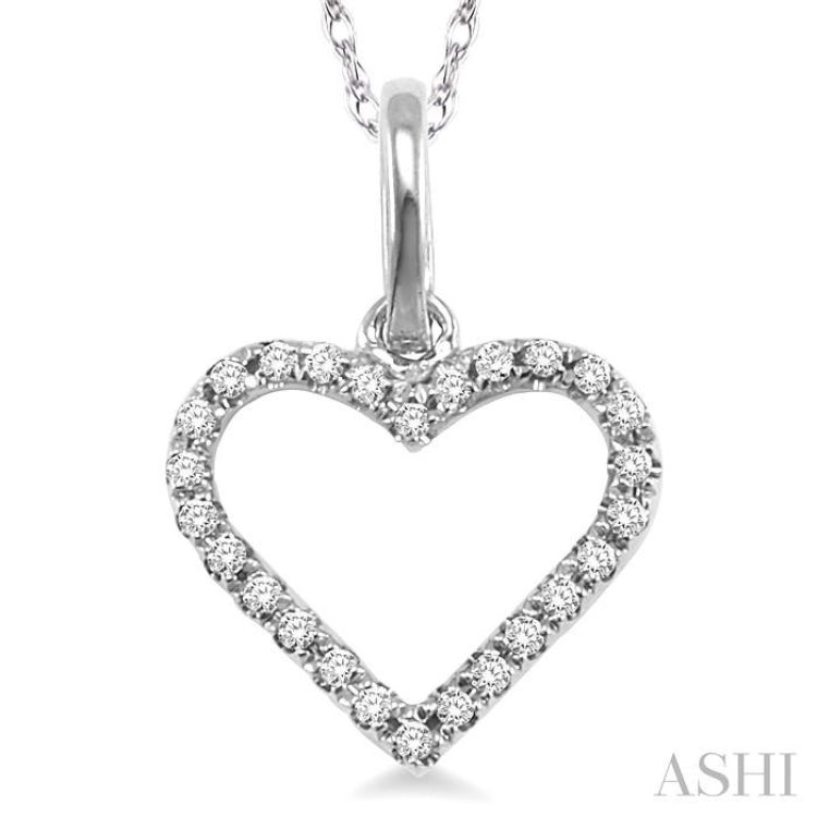 1/10 Ctw Round Cut Diamond Heart Shape Pendant in 14K White Gold with Chain