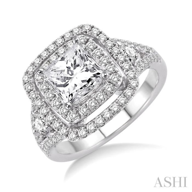 Princess Shape Semi-Mount Halo Diamond Engagement Ring