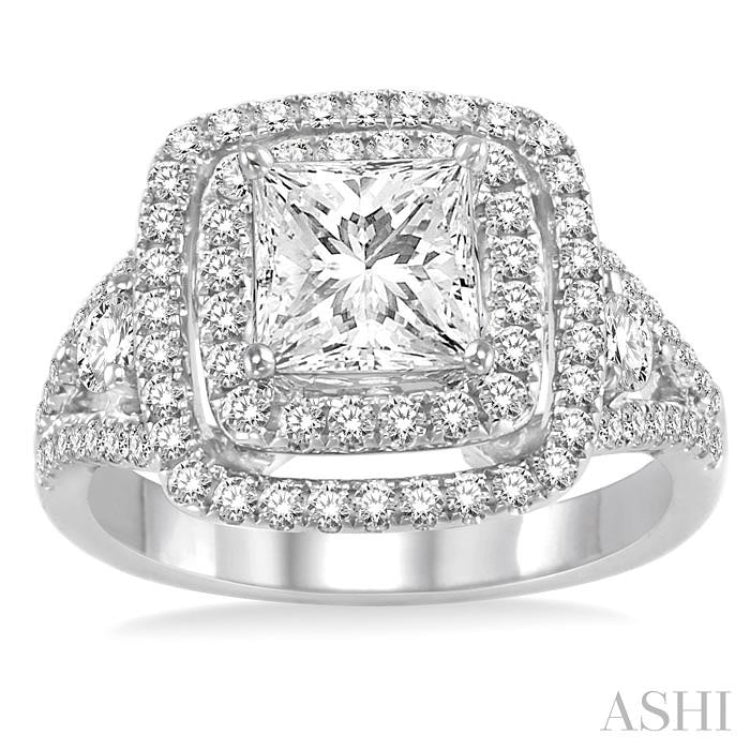 Princess Shape Semi-Mount Halo Diamond Engagement Ring