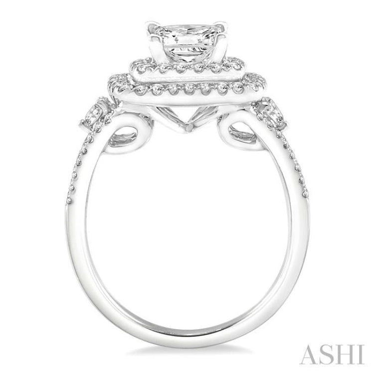 Princess Shape Semi-Mount Halo Diamond Engagement Ring