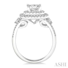 Princess Shape Semi-Mount Halo Diamond Engagement Ring