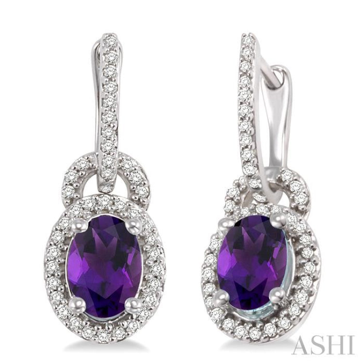 Oval Shape Gemstone & Halo Diamond Earrings