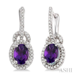 Oval Shape Gemstone & Halo Diamond Earrings