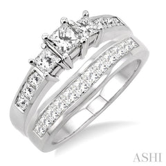 Princess Shape Past Present & Future Diamond Wedding Set