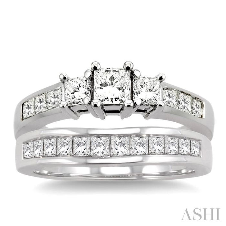 Princess Shape Past Present & Future Diamond Wedding Set