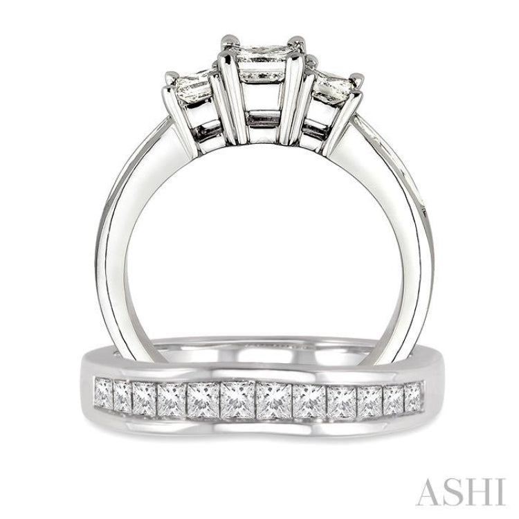 Princess Shape Past Present & Future Diamond Wedding Set