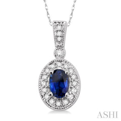 Oval Shape Gemstone & Halo Diamond Pendant