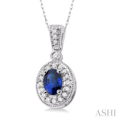 Oval Shape Gemstone & Halo Diamond Pendant