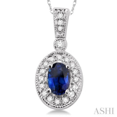 Oval Shape Gemstone & Halo Diamond Pendant