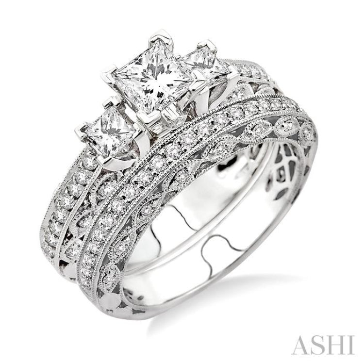 Princess Shape Past Present & Future Diamond Wedding Set