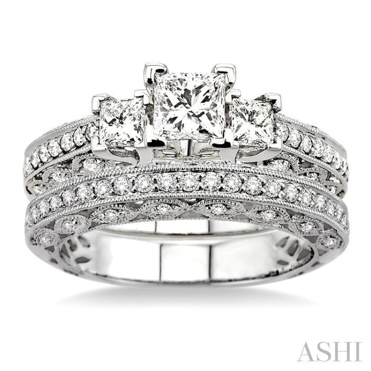 Princess Shape Past Present & Future Diamond Wedding Set