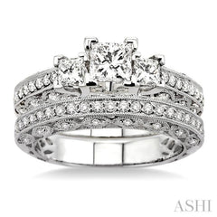 Princess Shape Past Present & Future Diamond Wedding Set