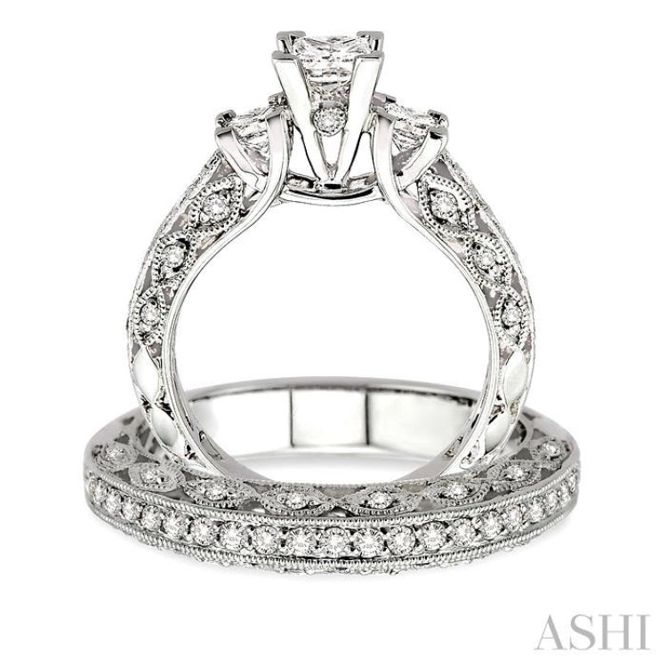 Princess Shape Past Present & Future Diamond Wedding Set