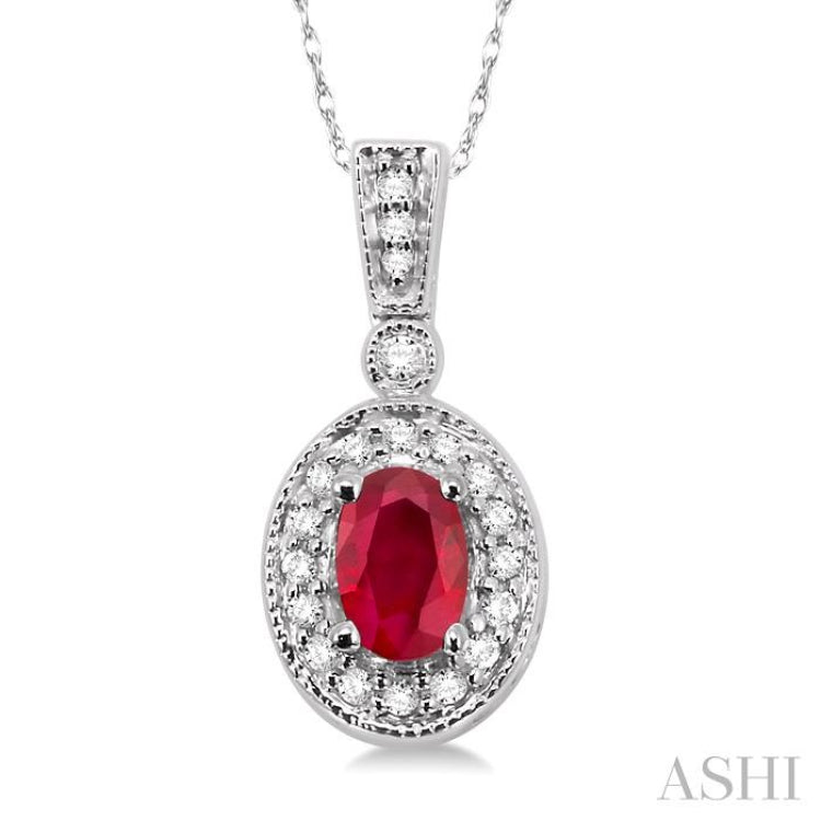 Oval Shape Gemstone & Halo Diamond Pendant