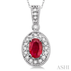 Oval Shape Gemstone & Halo Diamond Pendant