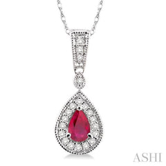 Pear Shape Gemstone & Halo Diamond Pendant