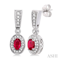 Oval Shape Gemstone & Halo Diamond Earrings