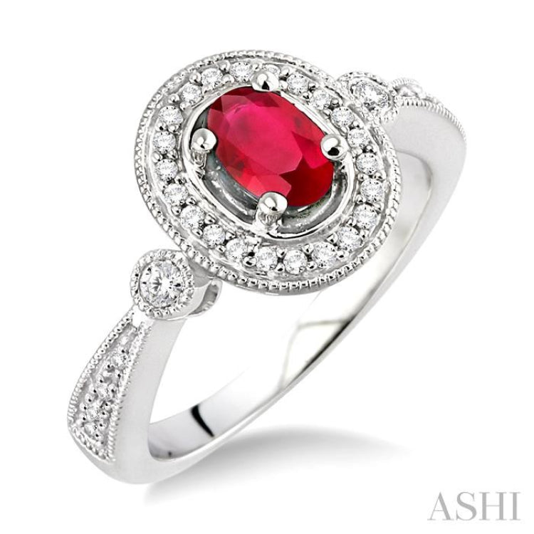 Oval Shape Gemstone & Halo Diamond Ring