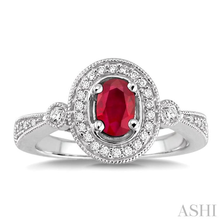 Oval Shape Gemstone & Halo Diamond Ring