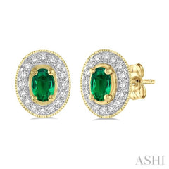 Oval Shape Gemstone & Diamond Earrings