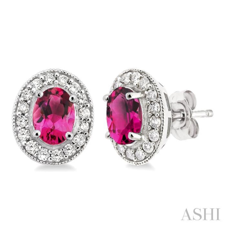 Oval Shape Gemstone & Halo Diamond Earrings