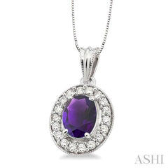 Oval Shape Gemstone & Halo Diamond Pendant