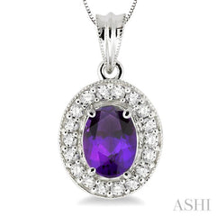 Oval Shape Gemstone & Halo Diamond Pendant