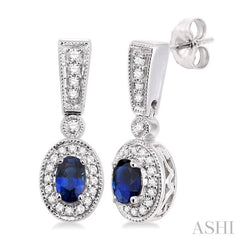 Oval Shape Gemstone & Halo Diamond Earrings