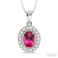 Oval Shape Gemstone & Halo Diamond Pendant