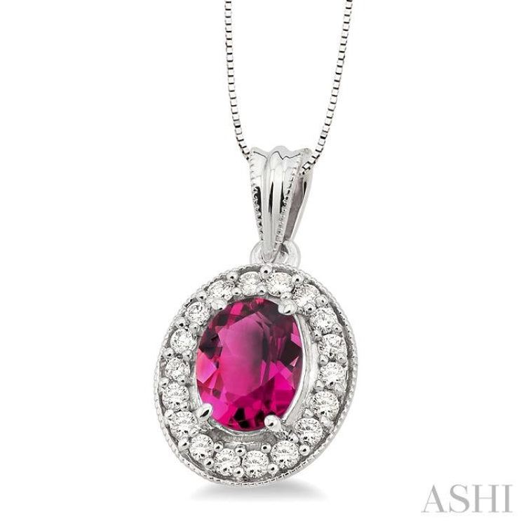 Oval Shape Gemstone & Halo Diamond Pendant