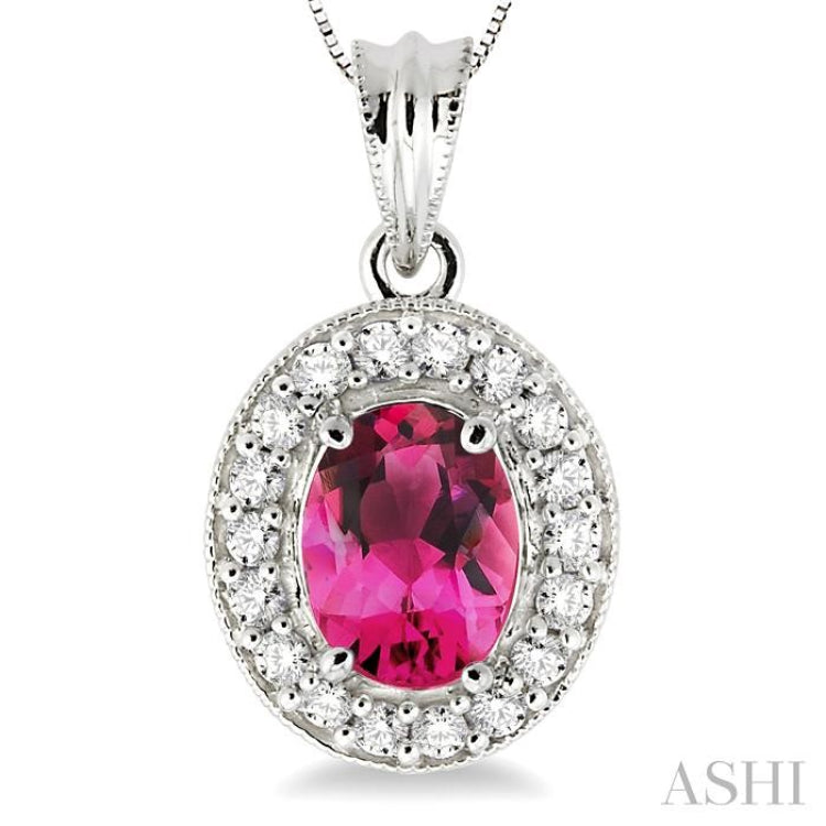 Oval Shape Gemstone & Halo Diamond Pendant