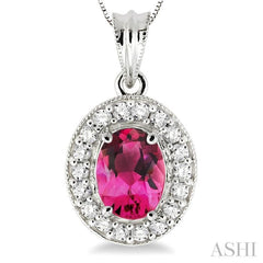 Oval Shape Gemstone & Halo Diamond Pendant