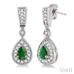 Pear Shape Gemstone & Halo Diamond Earrings