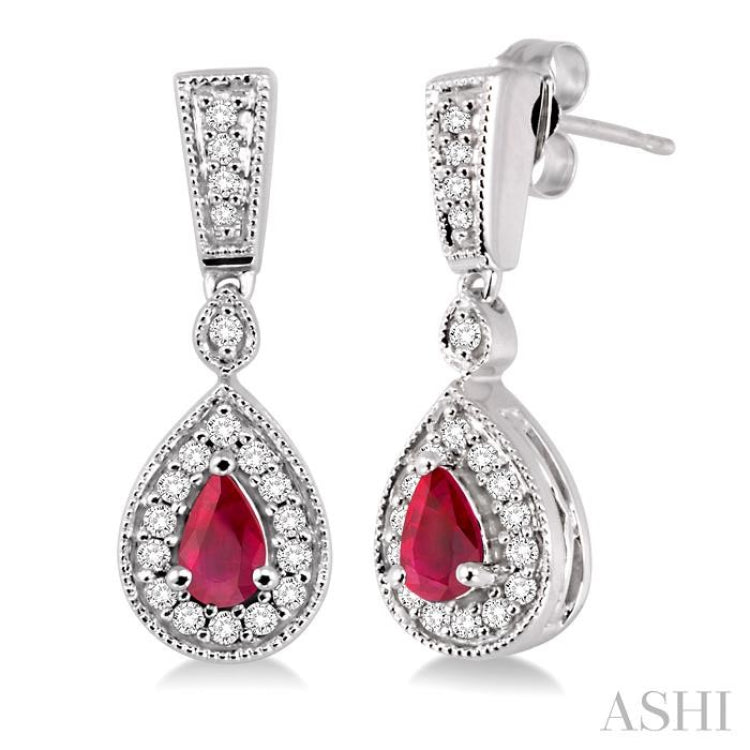 Pear Shape Gemstone & Halo Diamond Earrings