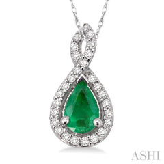 Pear Shape Gemstone & Halo Diamond Pendant