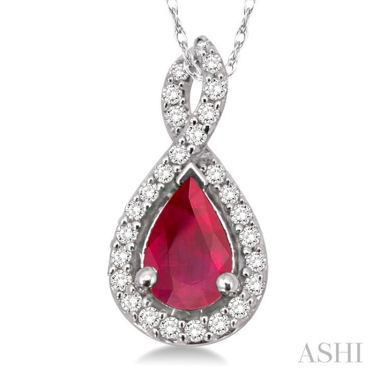 Pear Shape Gemstone & Halo Diamond Pendant