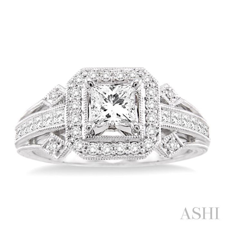 Princess Shape Semi-Mount Halo Diamond Engagement Ring