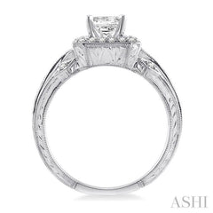 Princess Shape Semi-Mount Halo Diamond Engagement Ring