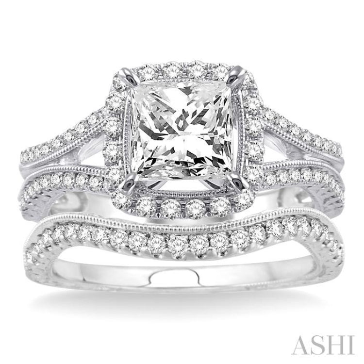 Princess Shape Halo Diamond Wedding Set