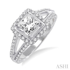 1 1/6 Ctw Diamond Engagement Ring with 3/4 Ct Princess Cut Center Stone in 14K White Gold