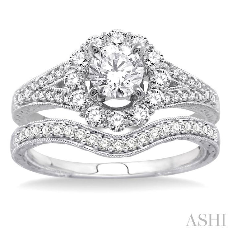 Round Shape Halo Diamond Wedding Set