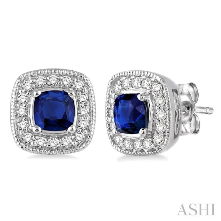 Cushion Shape Gemstone & Halo Diamond Earrings