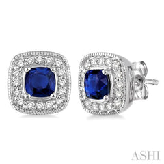 Cushion Shape Gemstone & Halo Diamond Earrings