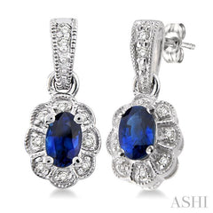 Oval Shape Gemstone & Halo Diamond Earrings