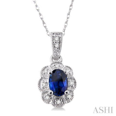 Oval Shape Gemstone & Halo Diamond Pendant