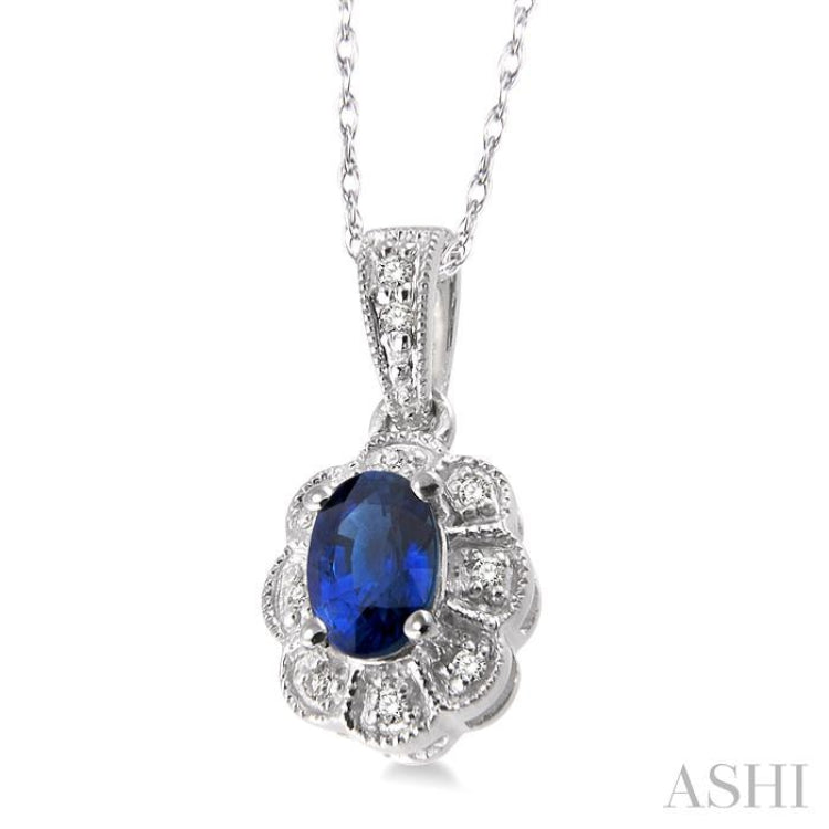 Oval Shape Gemstone & Halo Diamond Pendant